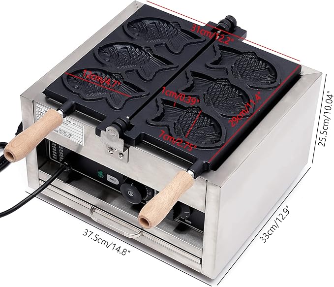 Fish Shaped Taiyaki Maker Stainless Steel Fish Shaped Waffle Machine Nonstick Baking Molds Fish Shaped Waffles Machine 110V 1500W