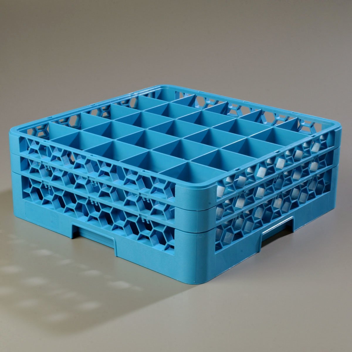 Carlisle FoodService Products OptiClean Plastic 25-Compartment Divided Glass Rack with Extender, Blue, (Pack of 3)