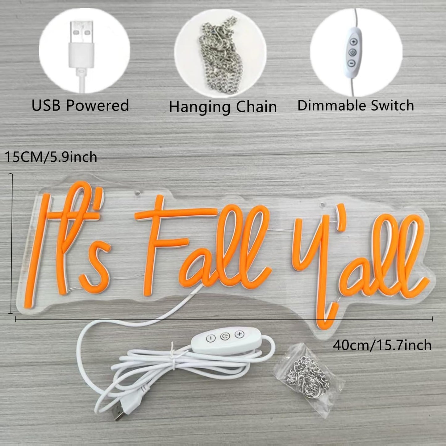 Its Fall Yall Led Neon Sign Light Wall Art Night Lamp With Dimmable Switch And Hanging Chain For Autumn Thanksgiving Home Fireplace Outdoor Garden Door Desktop Hanging Ornaments