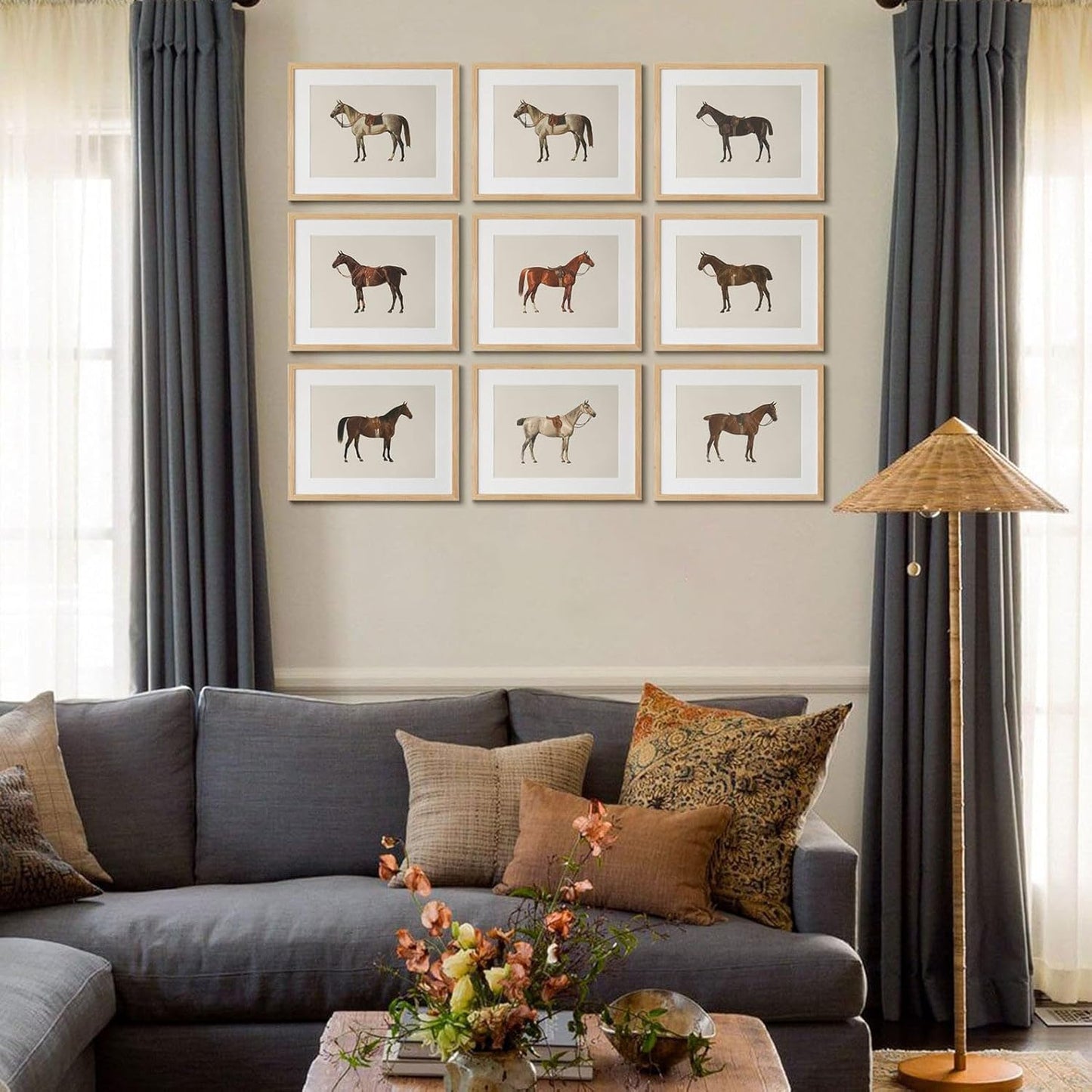 LOARTVE 9Pcs Vintage Horse Canvas Wall Art Posters,Farmhouse Horse Art Prints Rustic Gallery Wall Decor Pictures for Living Room Office Bedroom Decoration, Unframed