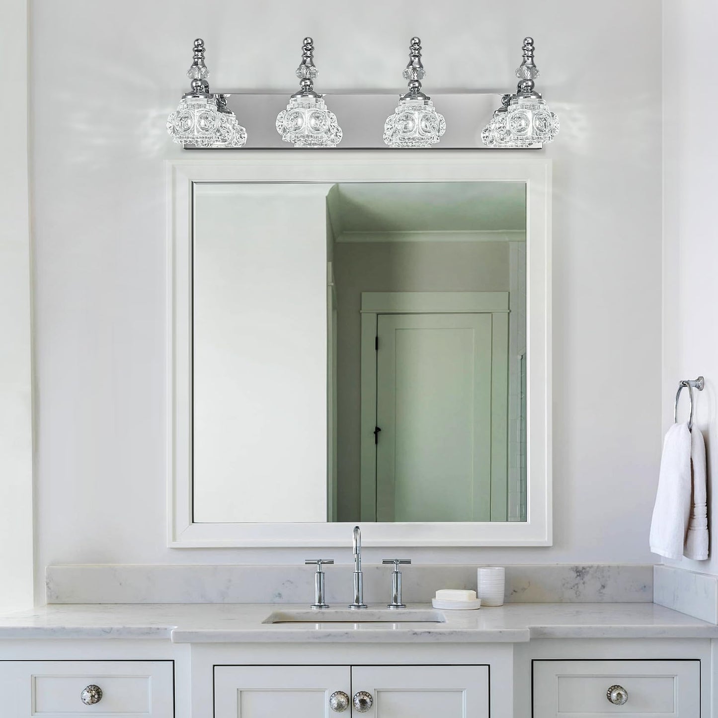 Lbsqj 4-Light Vintage Bathroom Vanity Light Fixture Industrial Chrome With Glass Shade Vanity Light Fixtures Over Mirror Glass Bathroom Vanity Lighting Fixtures G9 Bulb Wall Lights