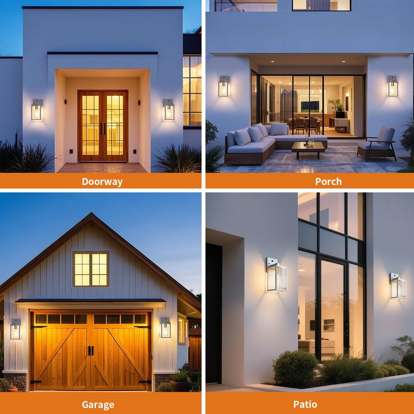 2 Pack Silver Dusk To Dawn Exterior Lighting Fixtures Wall Mount  Sensor Outside Front Porch Lights For House  Outdoor Lantern Lamp  Waterproof Wall Sconce Lights  Coach Light For Garage Entryway