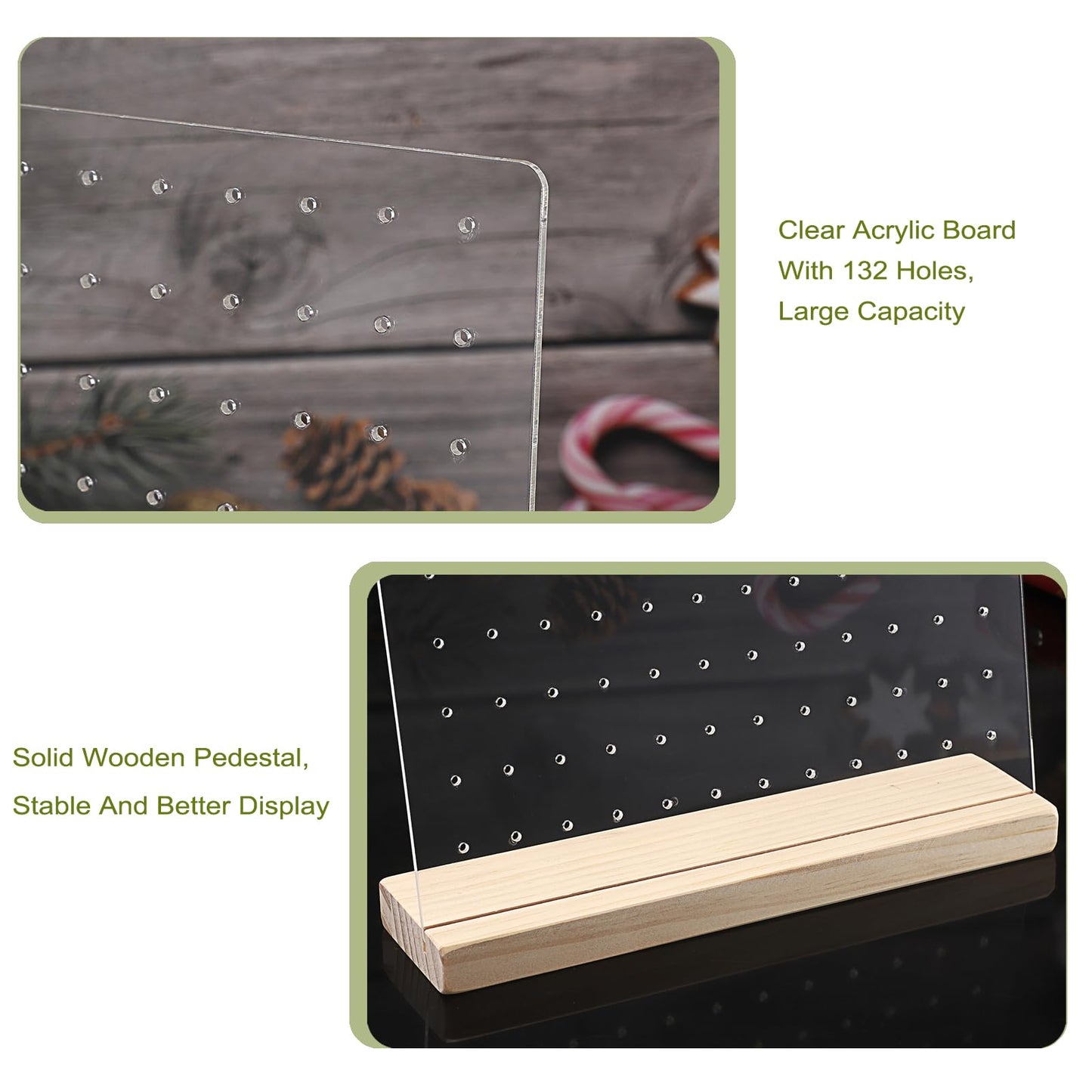 JUXYES Pack of 2 Clear Acrylic Enamel Pin Display Stand with Wooden Base. Tabletop Pin Organizer Display Storage Stand. Hold Up