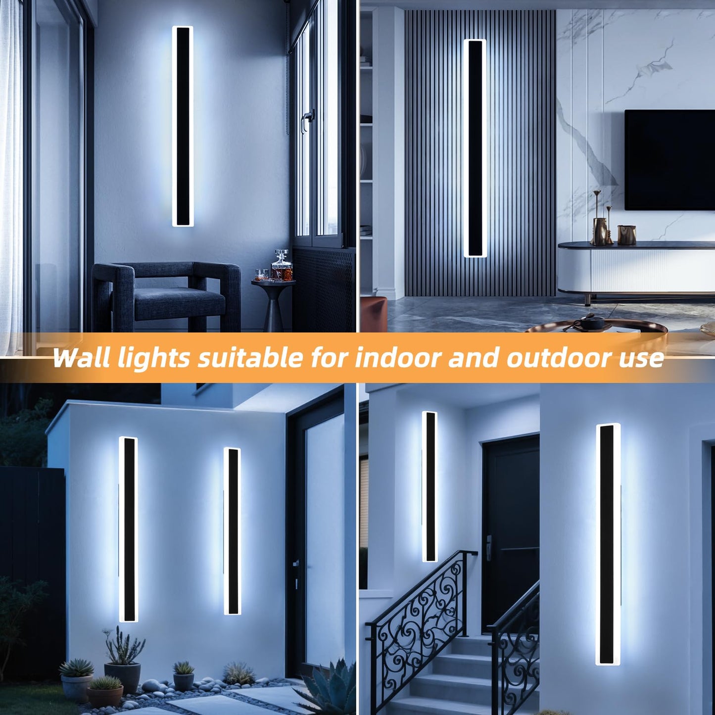 Mikeru 2Pack 57Inch Long Led Wall Light  6000K Cool White Modern Outdoor Wall Light Ip65 Waterproof Black Acrylic Porch Exterior Lighting Fixtures  Exterior Wall Mount Lights
