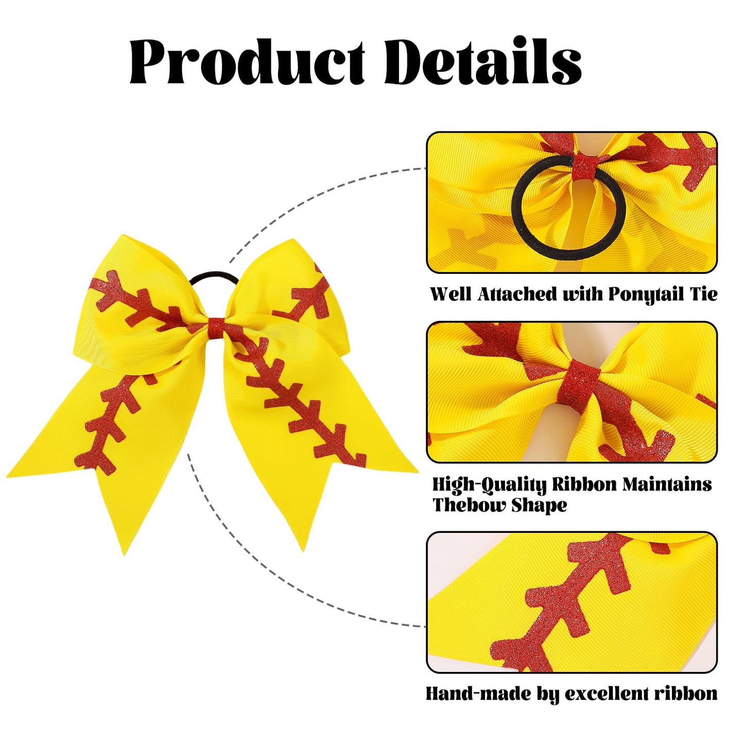 YLEN YHXX 20 PCS 8 Large Softball Cheer Hair Bows Cheerleading Bows with Ponytail Holder Elastic Band Handmade for Cheerleading