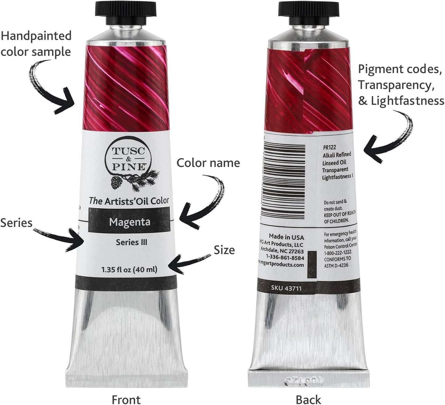 Tusc & Pine Artist Oil Paint - Titanium White (In Linseed), 40ml, Non-Yellowing, Rich & Creamy Consistency, Maximum Pigment Load, Small Batch Milled Oil Paints Made in the USA for Professional Artists