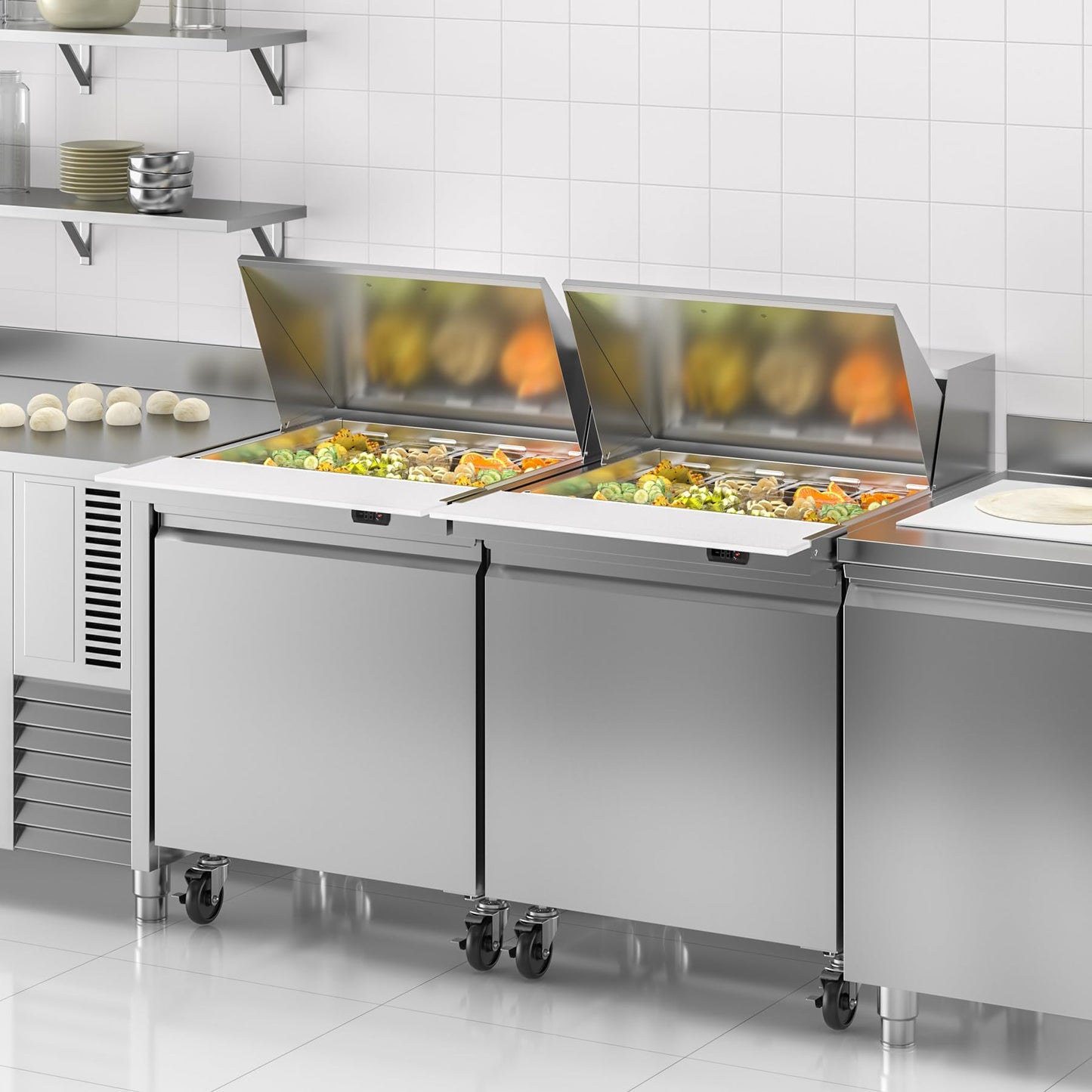 Rockitch 29" W Commercial Refrigerator Sandwich Salad Prep Table, 7.6 Cu.ft 1 Door Commercial Stainless Steel Mega Top Food Prep Fridge with 12 Pans, Salad Prep Station for Restaurant, Bar, Shop
