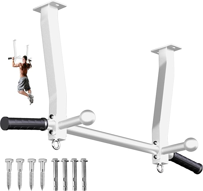 HWOOUSA Pull Up Bar Ceiling Mount, 600LBS Heavy Duty Multi Grip Chin Up Bar, 24"/16" Rafter PullUp Bar, Ceiling Beam for G...