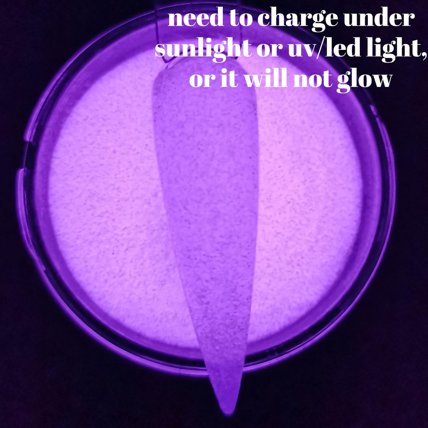 Glow in the dark White Glitter Nail Acrylic Powder Colors 1OZ APN69 Glows Purple