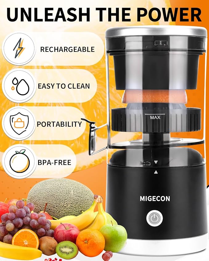 Electric Citrus Juicer Machines,Citrus Juicer Machines with USB and Cleaning Brush,portable electric juicer for making fresh orange juice,squeezing oranges,lemons,kiwi fruit,and grapefruit(Black)