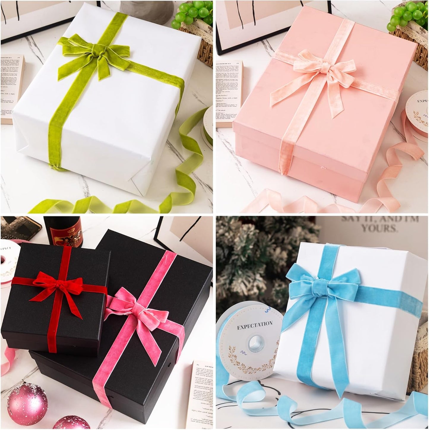 Pink Velvet Ribbon 5/8'' 2 Rolls Total 30 Yards, Use for Gift Wrapping, Christmas Tree, Wreath Decoration, DIY Crafts (Pink, Light Pink)