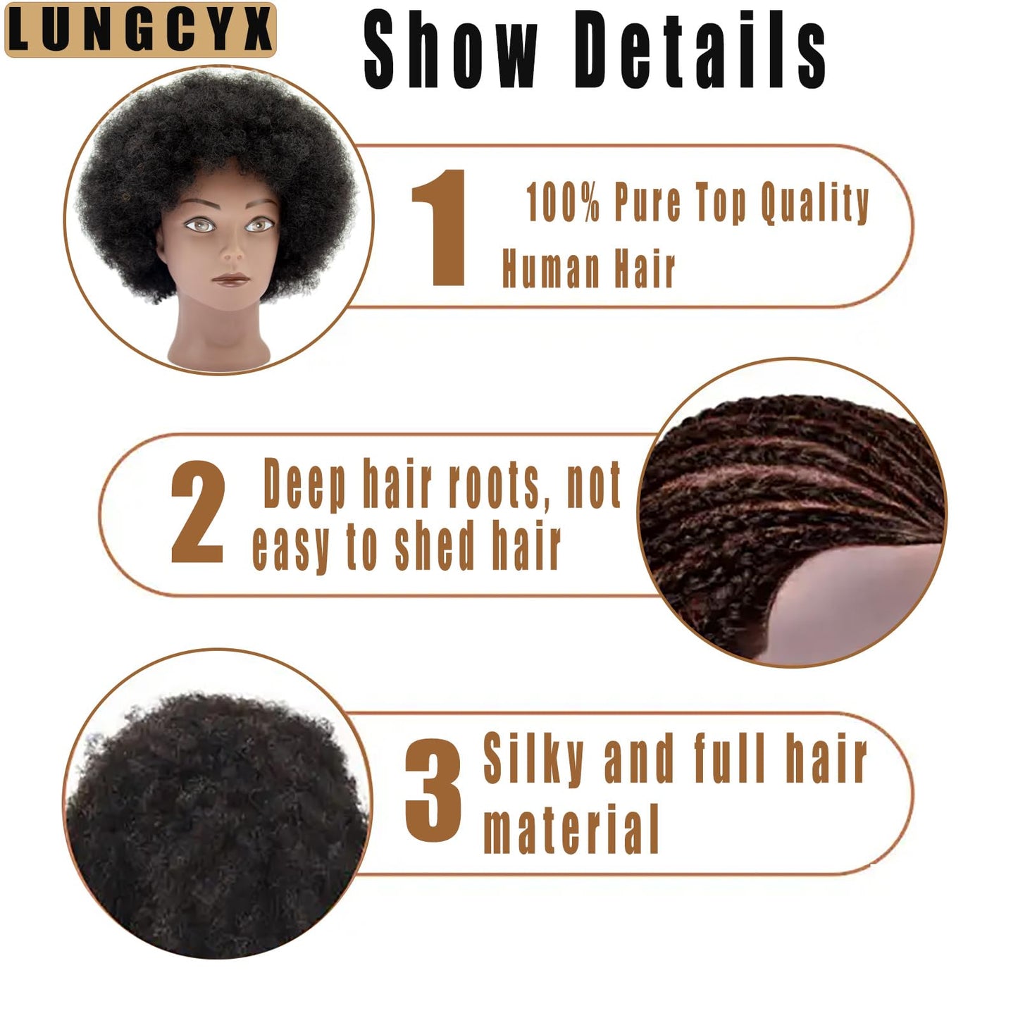 LUNGCYX Mannequin Head Human Hair African Curly Cosmetology Manikin Head With 100% Real Human Hair Doll Head for Hairdresser Tra
