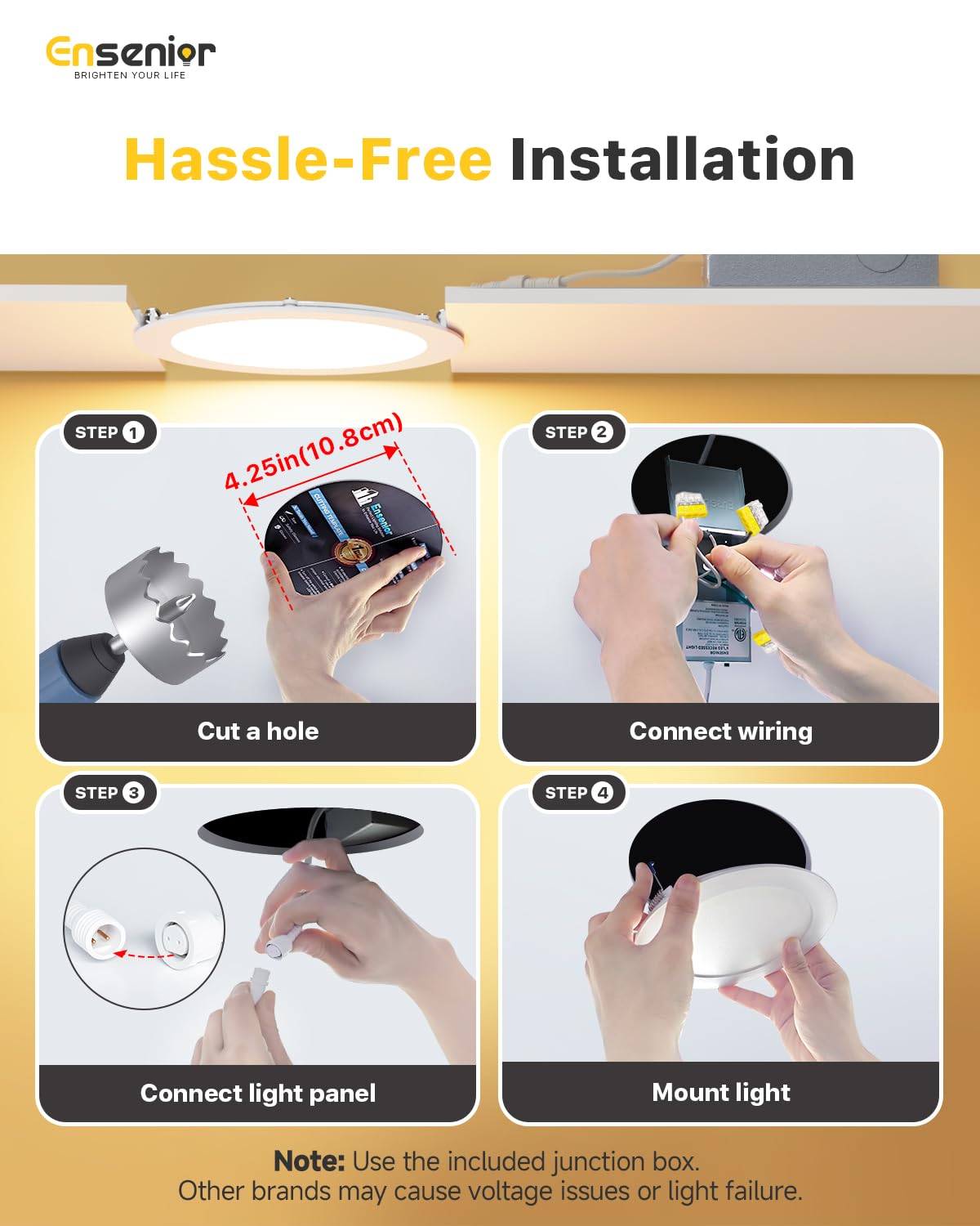 Ensenior 12 Pack 4 Inch LED Recessed Light, Dimmable, 5000K Daylight, 750LM High Brightness, 9W 120V, Damp Rated, ERL-9X-ETL, Ultra-Thin Canless Wafer Light - ETL & FCC & IC
