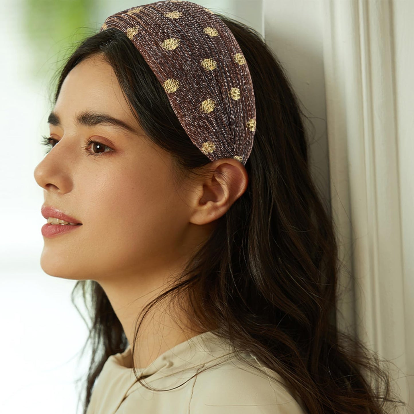 ACO-UINT 1 Pack Brown Headband for Women, Boho Wide Headbands Thick Headbands with Teeth, Large Head Bands for Women's Hair Turb