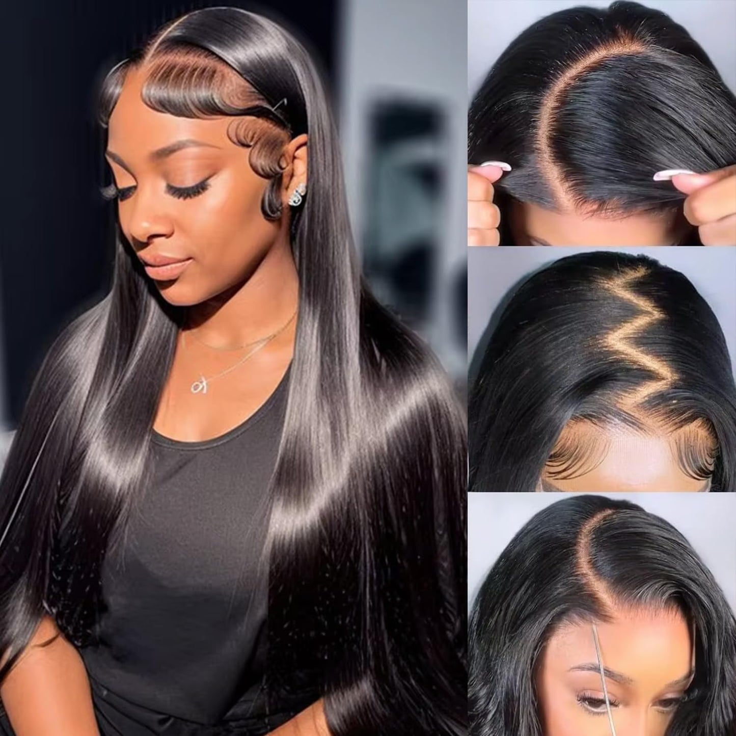 Mihugass Real 13x6 Lace Front Human Hair Wigs For Women 250% Density #1 Jet Black Color Lace Frontal Wigs 280g HD Transparent La