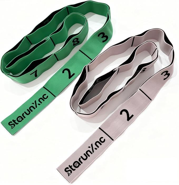 Yoga Stretch Strap for Flexibility, 2 Pack – 10 Loops Stretching Strap for Yoga, Pilates & Physical Therapy, Elastic Non-S...