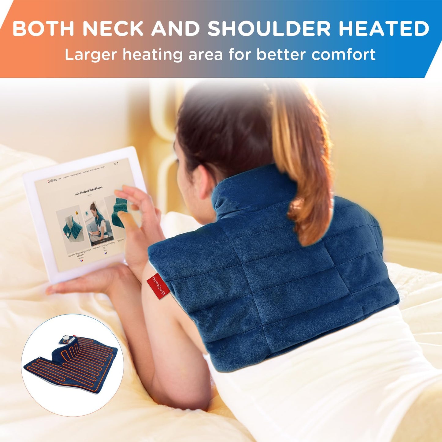 Comfytemp Heating Pad for Neck and Shoulders and Back, 2.6lb Weighted Electric Heat Pad FSA Eligible, Large HSA Heated Wrap, 9 Heat Settings & 11 Timer, Gifts for Women Men Mom Dad, Dark Blue