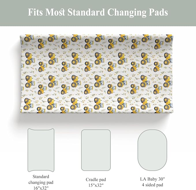 Watercolor Yellow Tractors Baby Changing Pad Covers for Boy Girl Farm Tractors Boho Leaves Fitted Change Table Mats Farm Life Soft Diaper Change Table Cover Sheets for 32''×16'' Contoured Pad