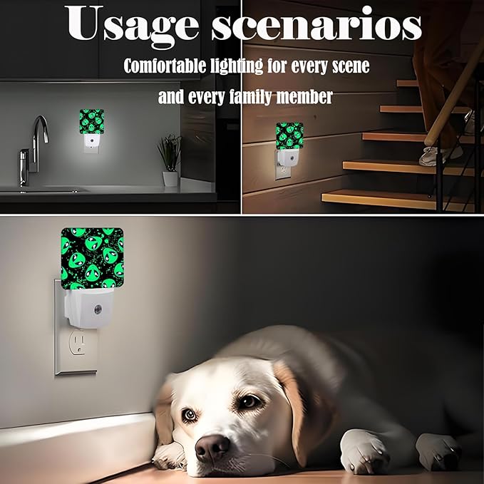 Green Alien Night Light,Plug Into Wall for Boys Girls Bedroom Decorative Square Night Light Lamp 0.5w Sleep Friendly