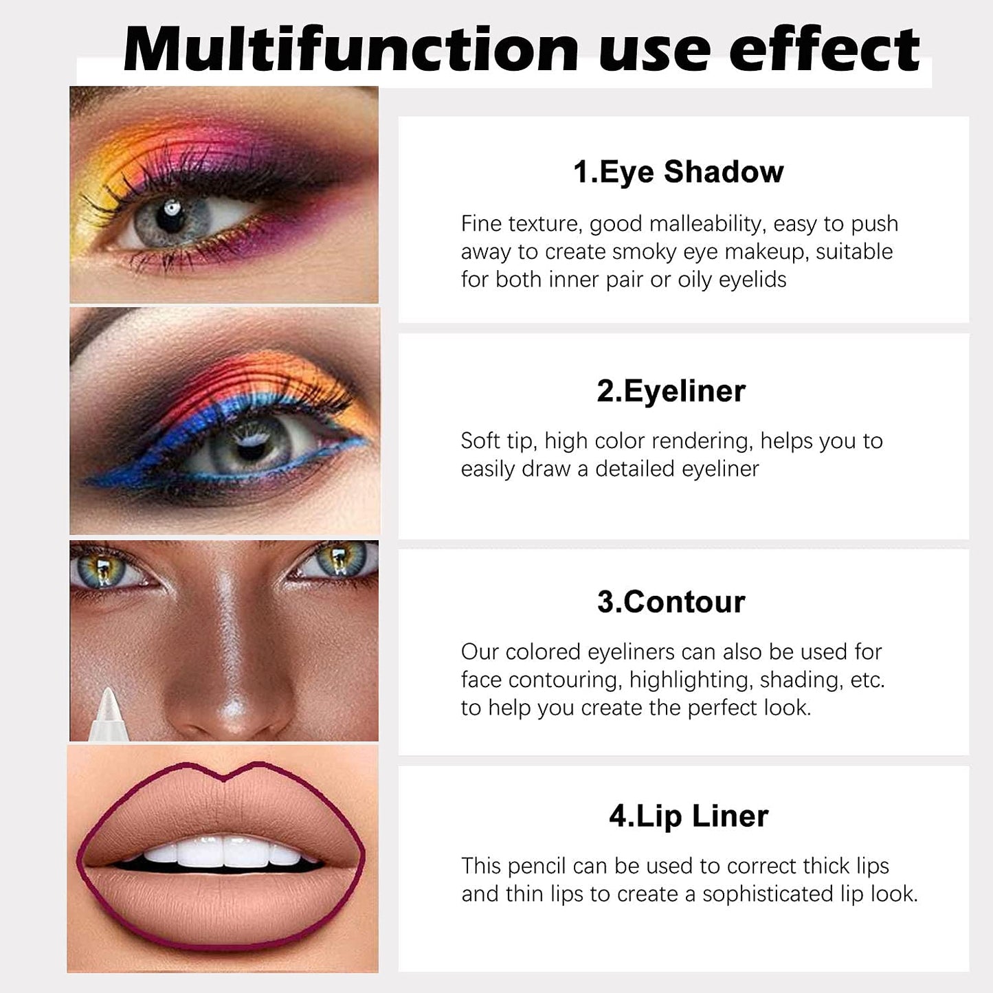 Kaely 6Pcs Glitter Gel Eyeliner Pencil Set for Women, Color Eye Liner Waterproof Smudge Proof with Sharpener, High Pigmented Eye