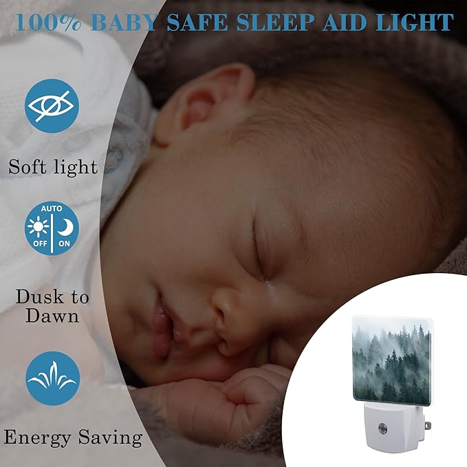Night Light Plug into Wall Misty Fir Forest Night Light with Dusk to Dawn Sensor Night Light for Kid Girls Boys Women Men Room Decor, Hallway, Kitchen, Bathroom, Nursery, Stairs