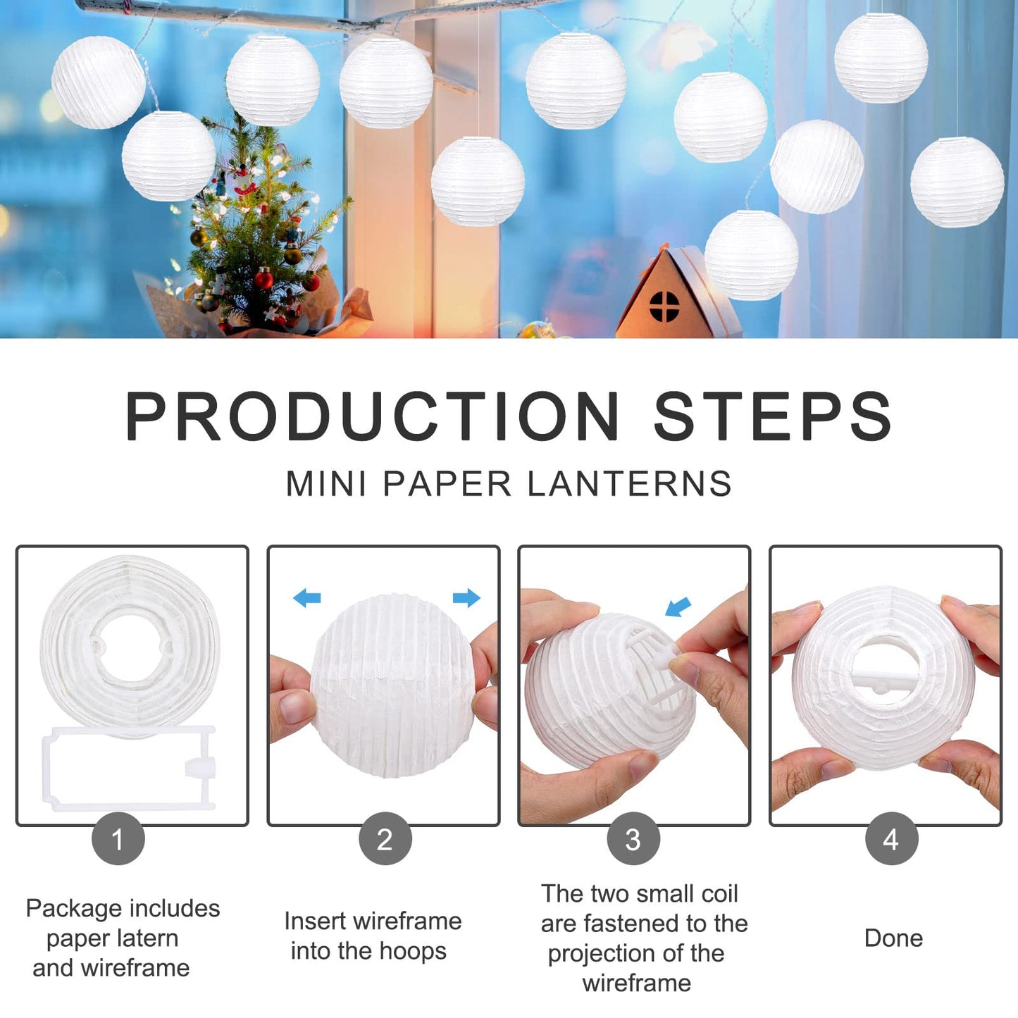 Hortsun 40 Pcs White Paper Lanterns for Weddings & Parties, 3 Inch Hanging Decorative Lamps