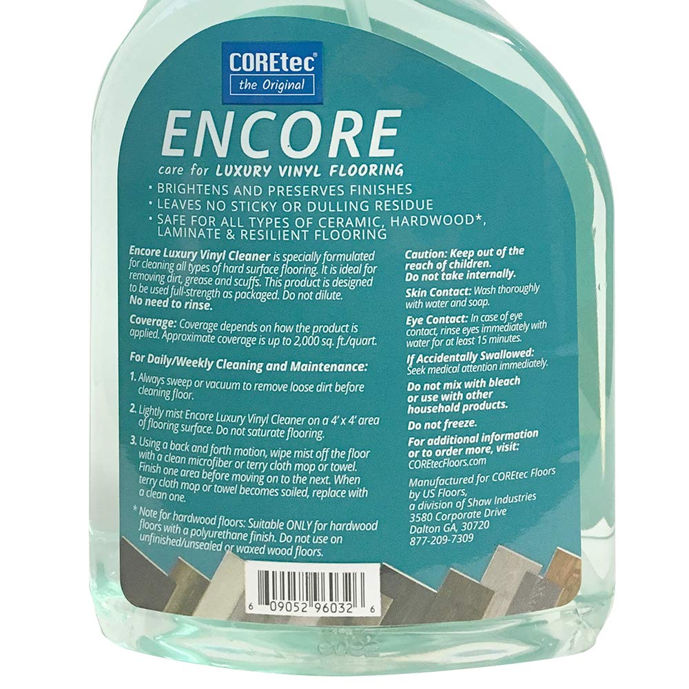 COREtec ENCORE 03Z76 Floor Cleaner Care for Luxury Vinyl Flooring Ready To Use 32oz Spray Bottle (Green) (32 Oz)