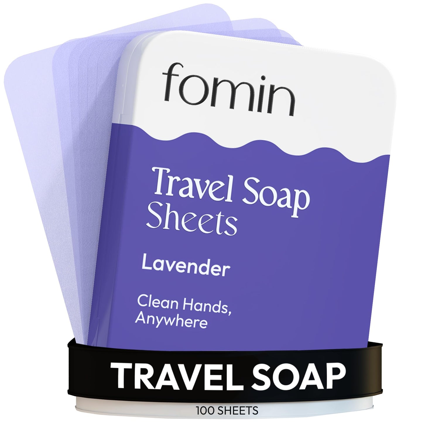 FOMIN - Antibacterial Paper Soap Sheets Tin for Traveling - (100 Sheets) Lavender Portable Travel Hand Soap Sheets, Dissolvable