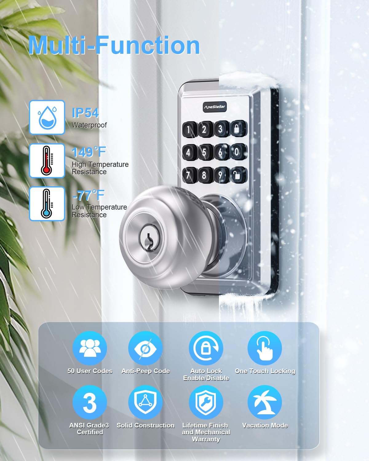 Keyless Entry Door Lock-Keypad Door Lock with Handle-Door Knob with Keypad-Electronic Digital Smart Locks-Auto Lock-Easy Installation-Satin Nickel