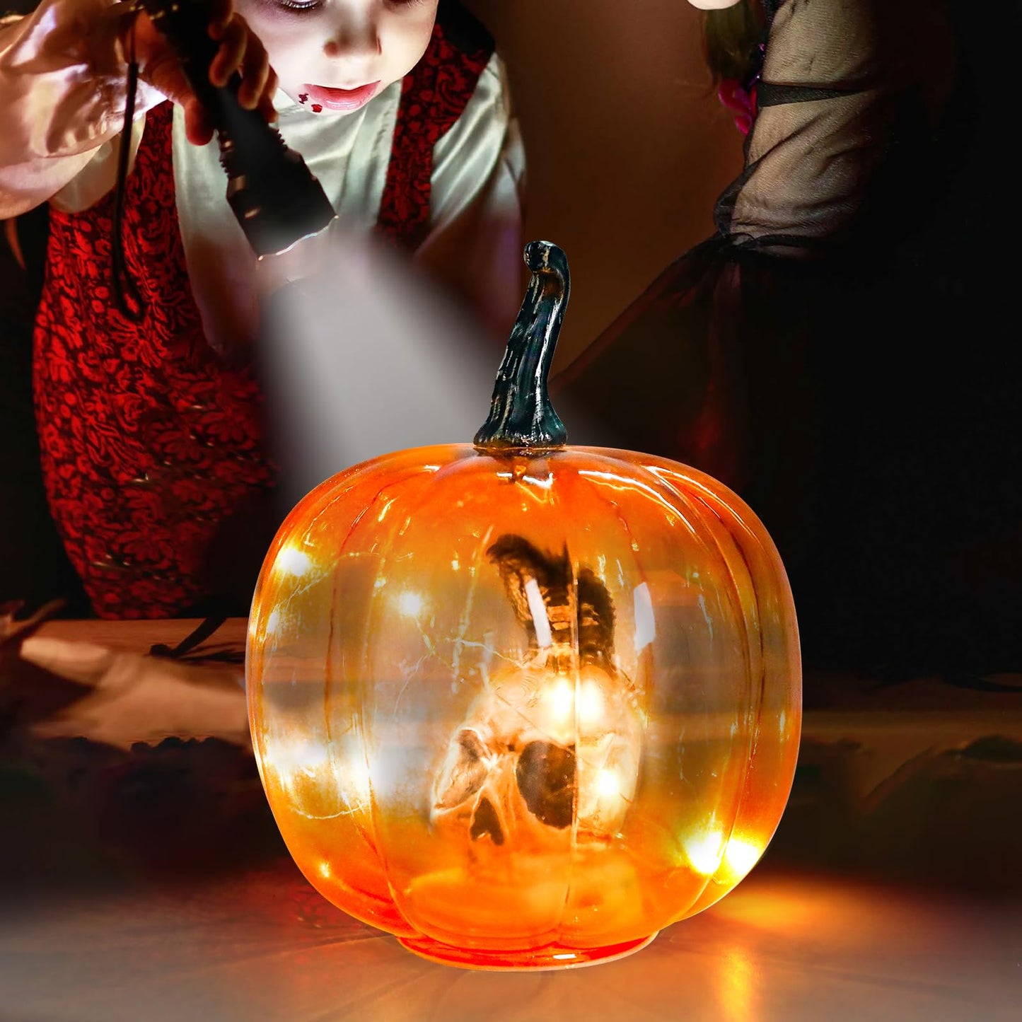 Afirst Halloween Decorations Indoor Lighted Halloween Fall Pumpkins Illuminated Glass Pumpkin With Skull Crow For Thanksgiving Fireplace Tabletop Party Home Bedroom Decor Gift
