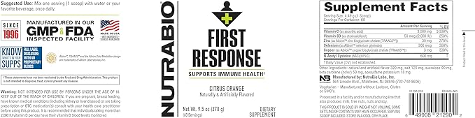 NutraBio First Response Vitamin Supplement, 270g – May Help Fortify Your Immune System for Everyday Health and Wellness