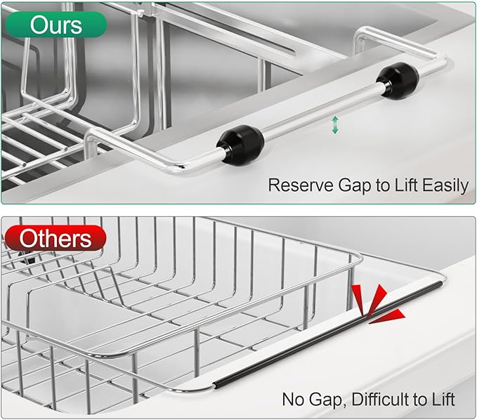 GSlife Small in Sink Dish Drying Rack - Stainless Steel Capacity Expandable Dish Drainer with Utensil Holder for Counter or Inside Sink, 11.9“-16.7” L x 9" W x 5.7" H, Silver