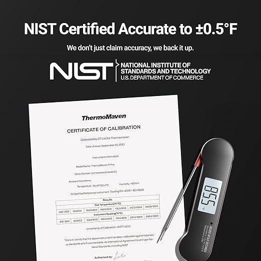 ThermoMaven Professional Meat Thermometer Digital, 0.6 Sec Instant Read, ±0.5℉ NIST Certified Accuracy, IP67 Waterproof, Bright Backlit, Temperature Indicator for Grill, BBQ, Smoker