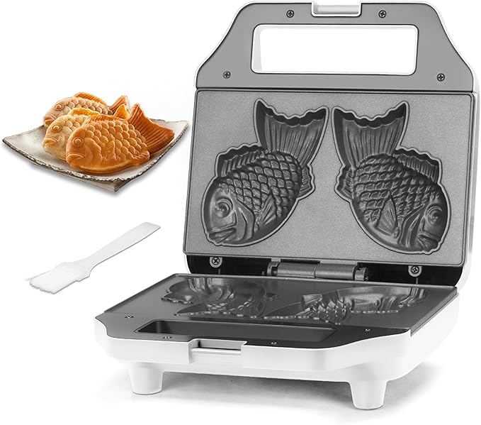 Taiyaki Fish-shaped Waffle Maker, 2 Pcs Electric Japanese Fish Shaped Waffle Iron Pan, Dual Non Stick Cooking Plates, Recipe Included, White