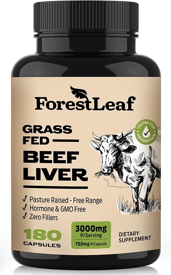 ForestLeaf Grass Fed Beef Liver Capsules, 3000mg Per Serving, Supports Immunity & Body Wellness, Cleansing, Digestion, Nat...