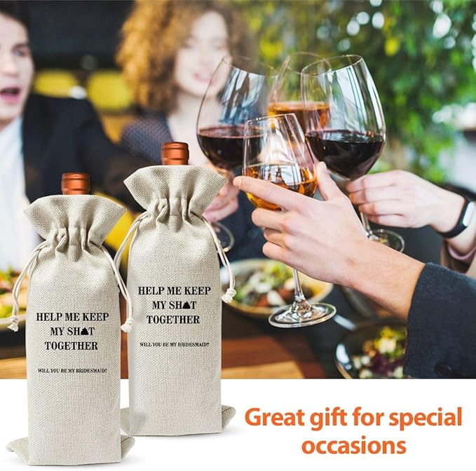 EUFJDKSL Bridesmaid Wine Bag Gift For Her Best Friend Women Girl, Engagement Party Or Bridal Shower Bachelorette Party Favor Decoration, Cotton Linen Wine Gift Bag With Drawstring