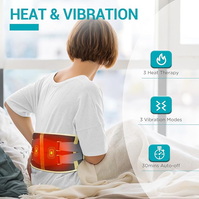 Comfytemp Cordless Heating Pad with Massager for Back Pain Relief, Portable Lower Back Massager, Birthday Gifts for Dad Mom Men Women, 3 Heat Auto-Off 58" Grey Yellow