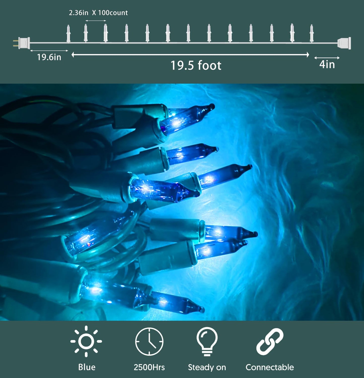 Hishiny Christmas Lights 100 Count Blue Christmas Tree String Lights With Green Wire For Outdoor Indoor Christmas Decorations Wedding Decorations Valentines Day Decor Ul Certified (21Feet)