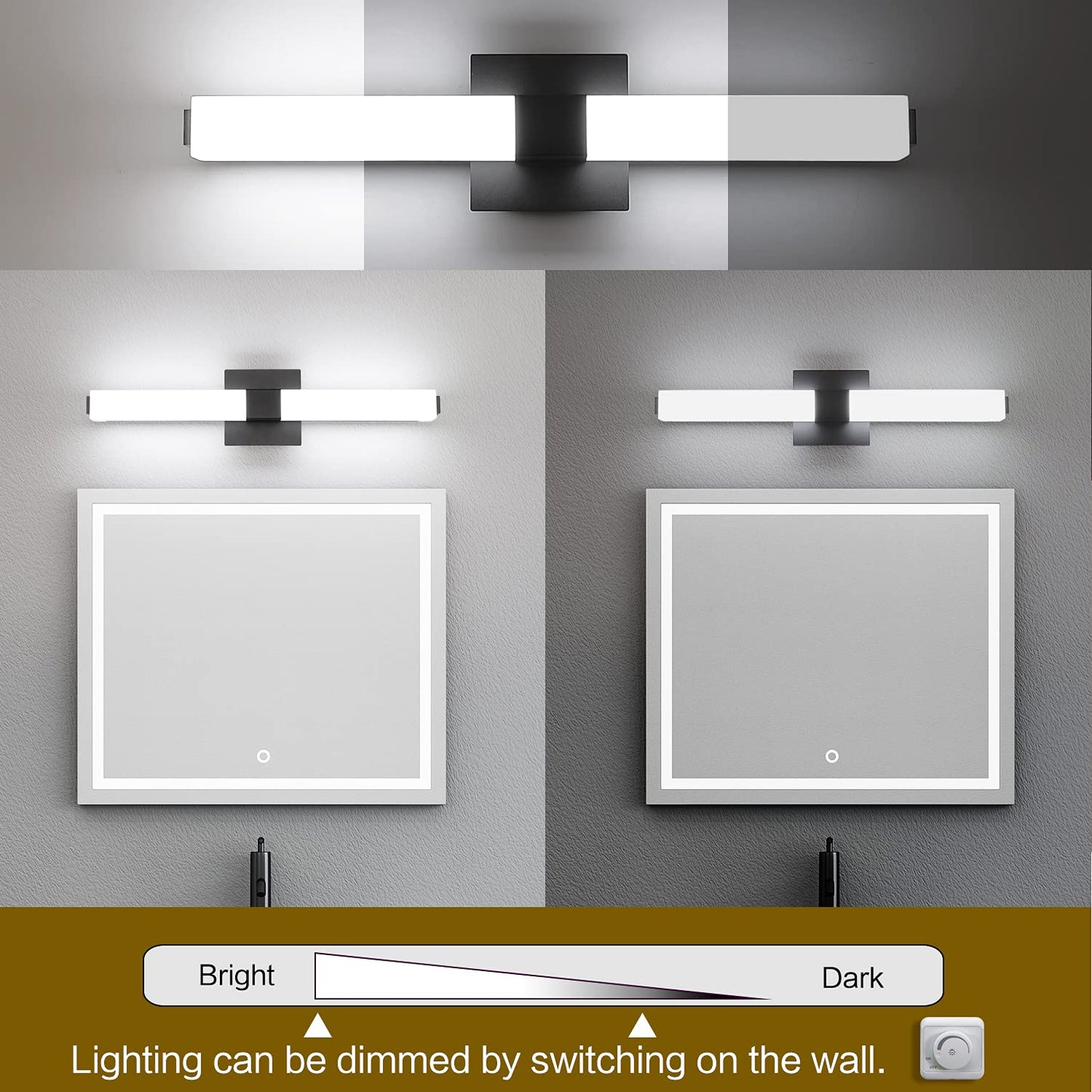 ZUZITO Black Bathroom Light Fixture - 24in Dimmable LED Vanity Light Bar - 6000K Cool White