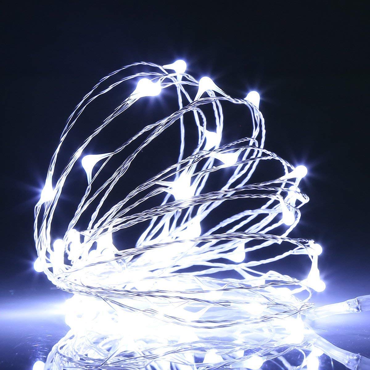 Homemory Fairy Lights String Lights 20 Ft 60 LED Battery Operated Remote Waterproof Cool White 2 Pack