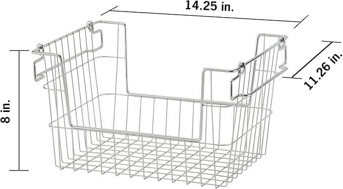 TRINITY 2-Pack Stackable Metal Wire Storage Baskets With Handles, EcoStorage Chrome, 14 Inches