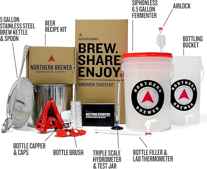 Northern Brewer - Brew. Share. Enjoy. HomeBrewing Starter Set, Equipment and Recipe for 5 Gallon Batches (Hank's Hefeweizen)