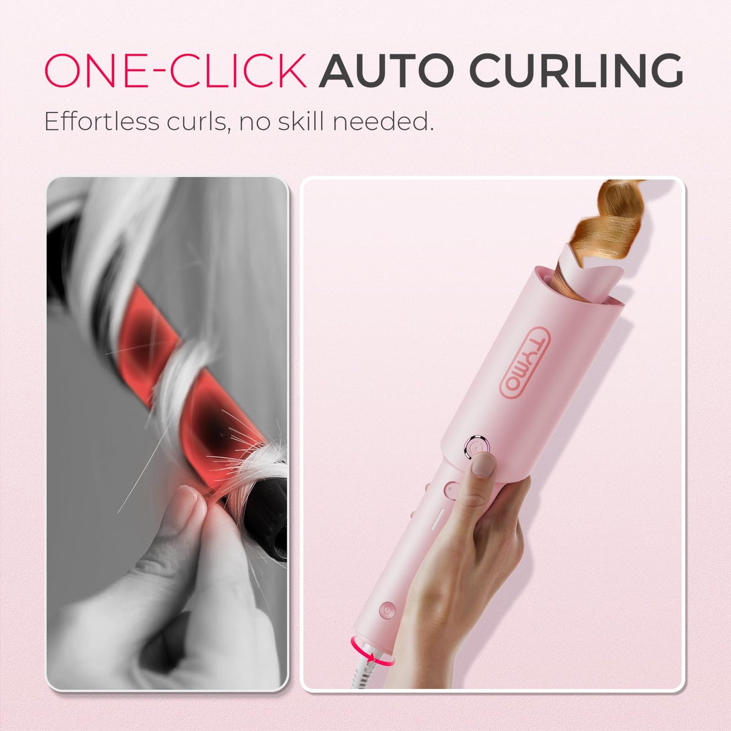 TYMO Automatic Rotating Curling Iron - TYMO CURLPRO Beach Waves Curling Wand, Portable Hair Curler, 500 Million Ionic, Dual Volt