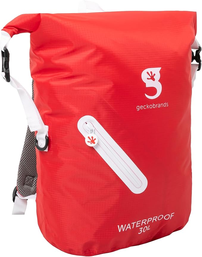 geckobrands Lightweight 30L Waterproof Backpack - Lightweight Watertight Outdoor Bag Hiking Traveling Light Water Activities