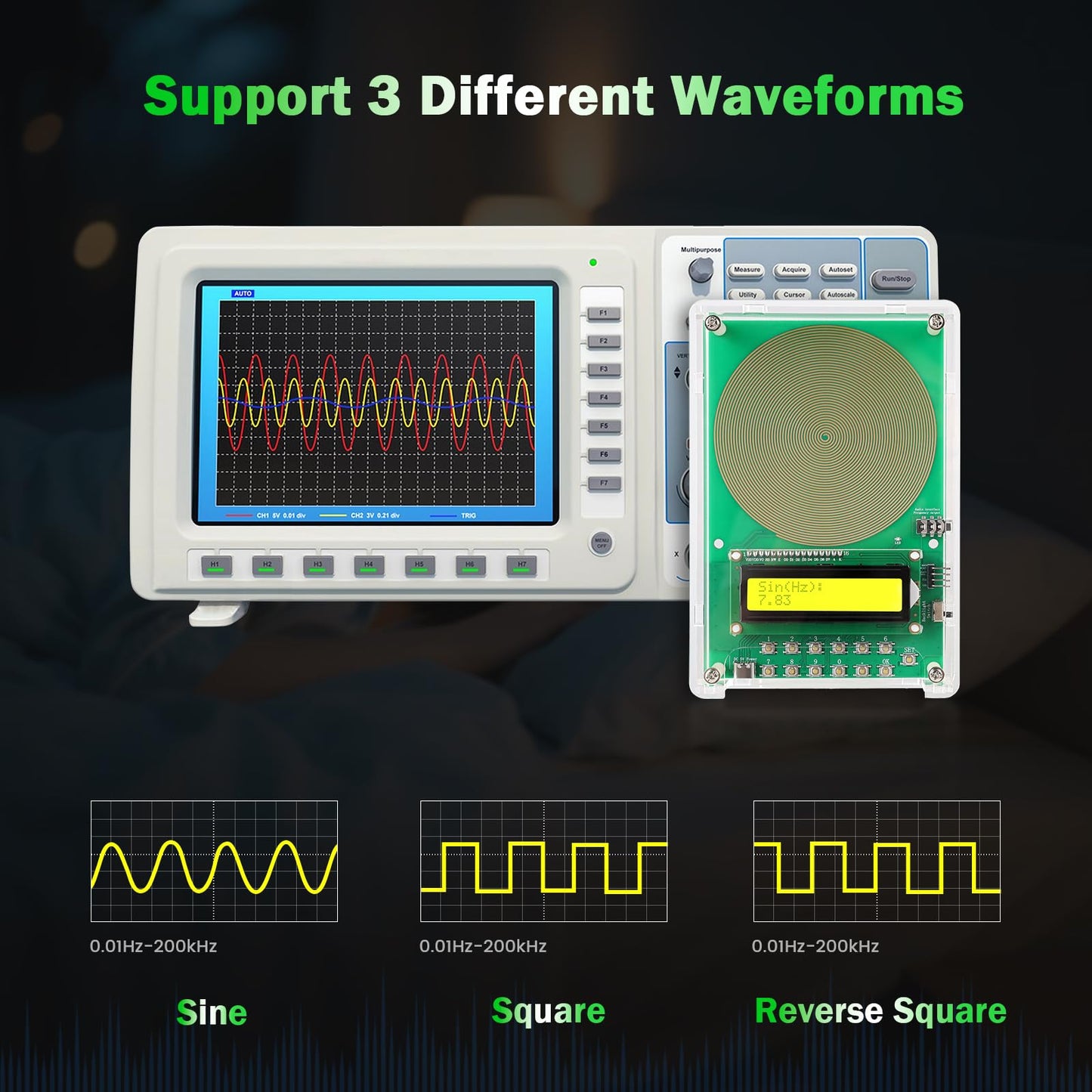 0.01Hz-200kHz Adjustable Frequency Generator for Healing Schumann Sine Waves Resonance Generator 7.83Hz Ultra Low Frequency Generator Resonator with Acrylic Case