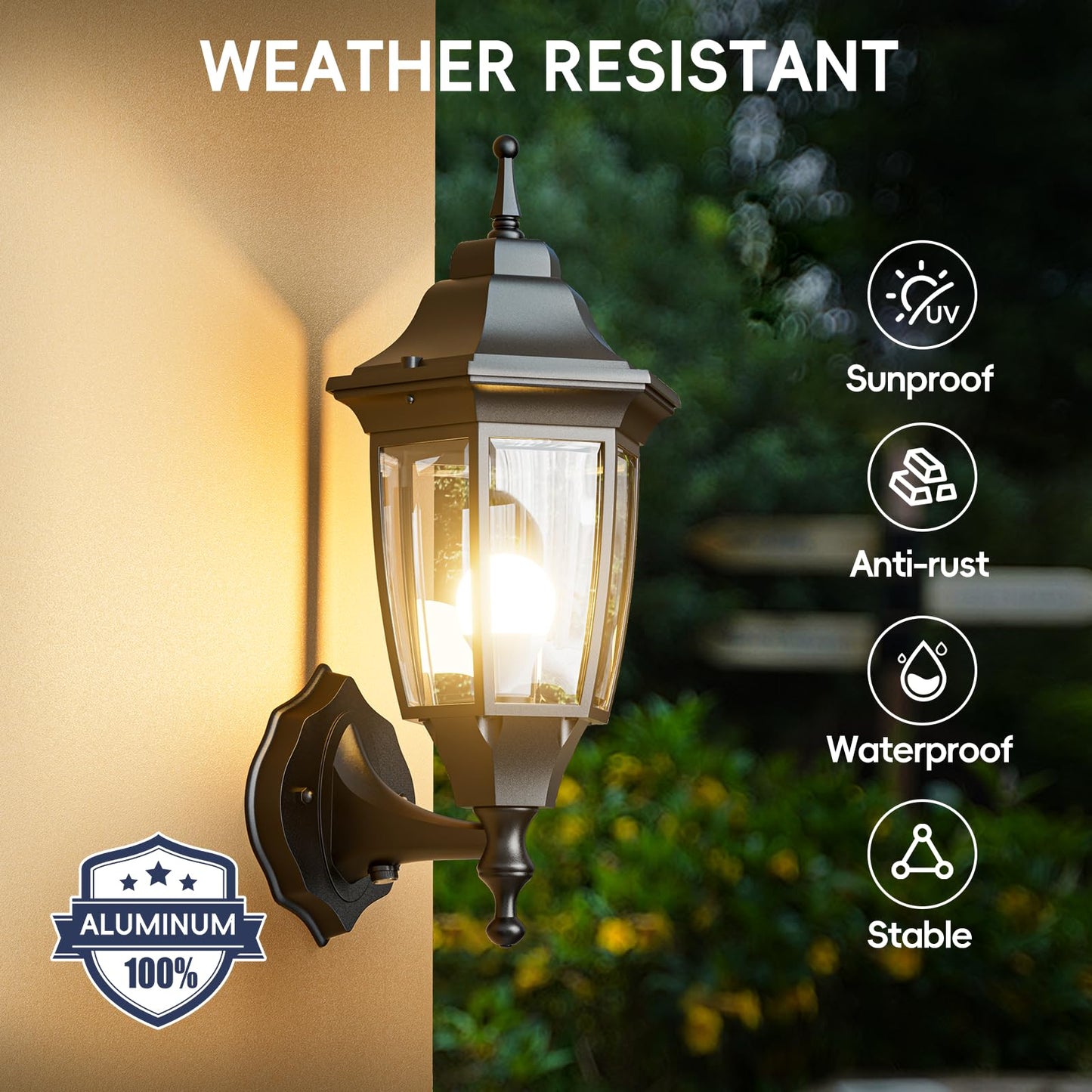 Emart Dusk To Dawn Outdoor Porch Light  Exterior Anti-Corrosion  Waterproof Aluminum & Glass Shades Wall Lamp Fixture  Modern Sconce Lantern For Yard  House  Garage - 1 Pack  Black (Bulb Included)