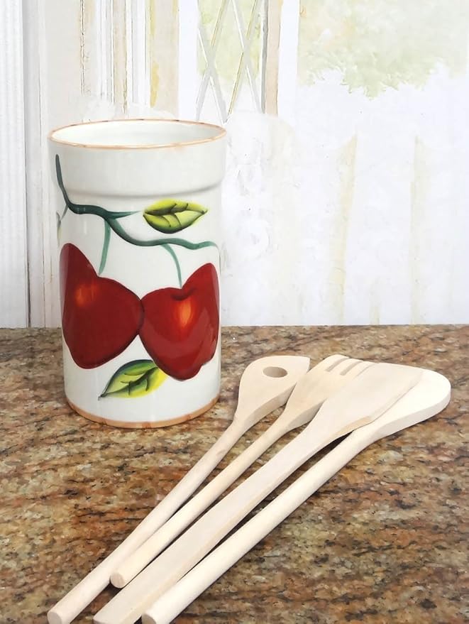 Tuscany Red Apple with Bamboo Trim Hand Painted, Kitchen Tool Set, 84338 by ACK