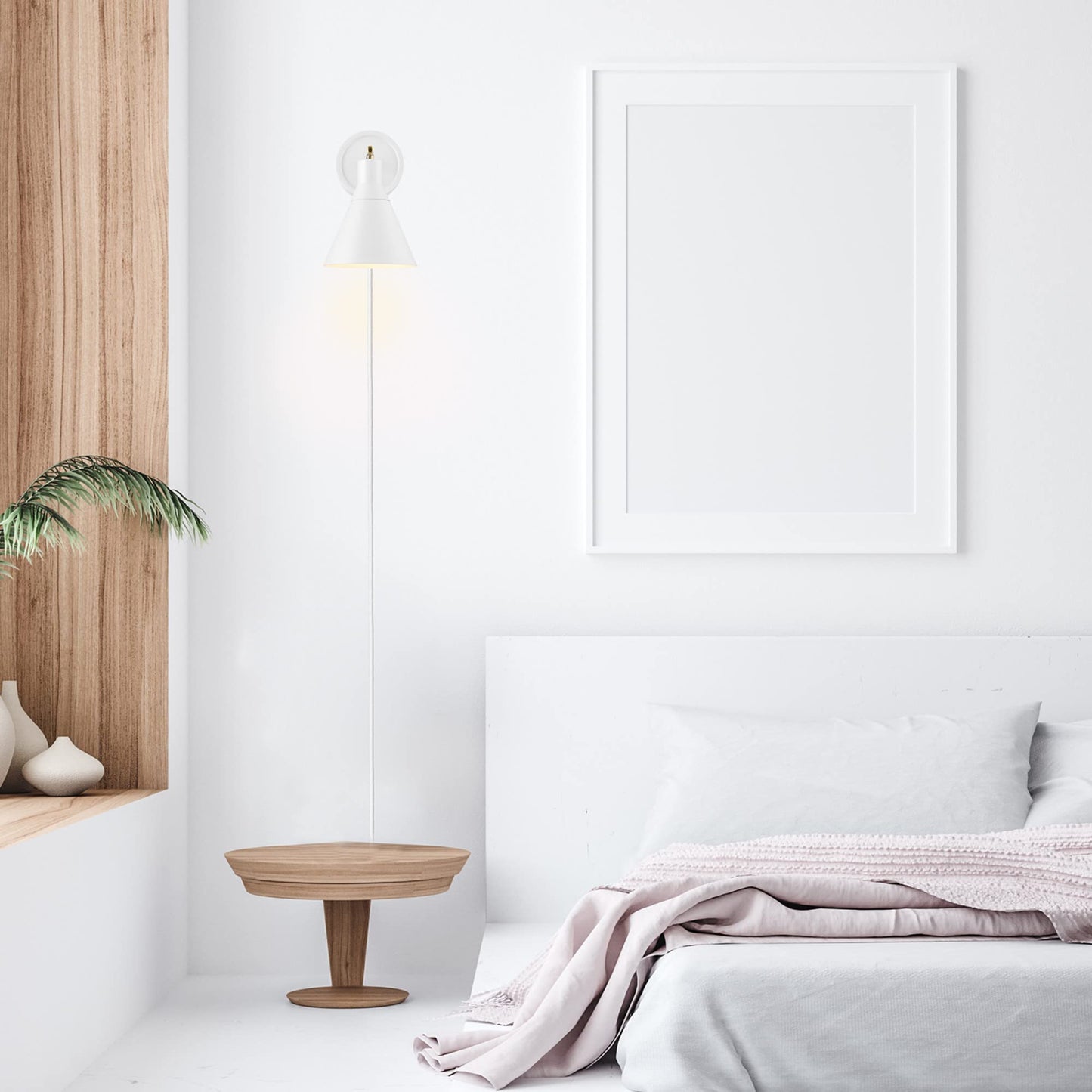 Globe Electric 65542 Wall Sconce, Dimmable, Matte White, Brass Accent, Metal, Plug-in/Hardwire