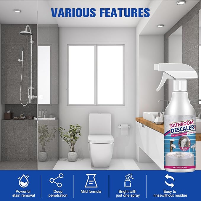 2Pcs Stubborn Stains Cleaner,Limescale Cleaner,Bathroom Foam Cleaner Spray,Bathroom Descaler Cleaner,All-Purpose Bathroom Descaler Foam Spray 2.02 floz