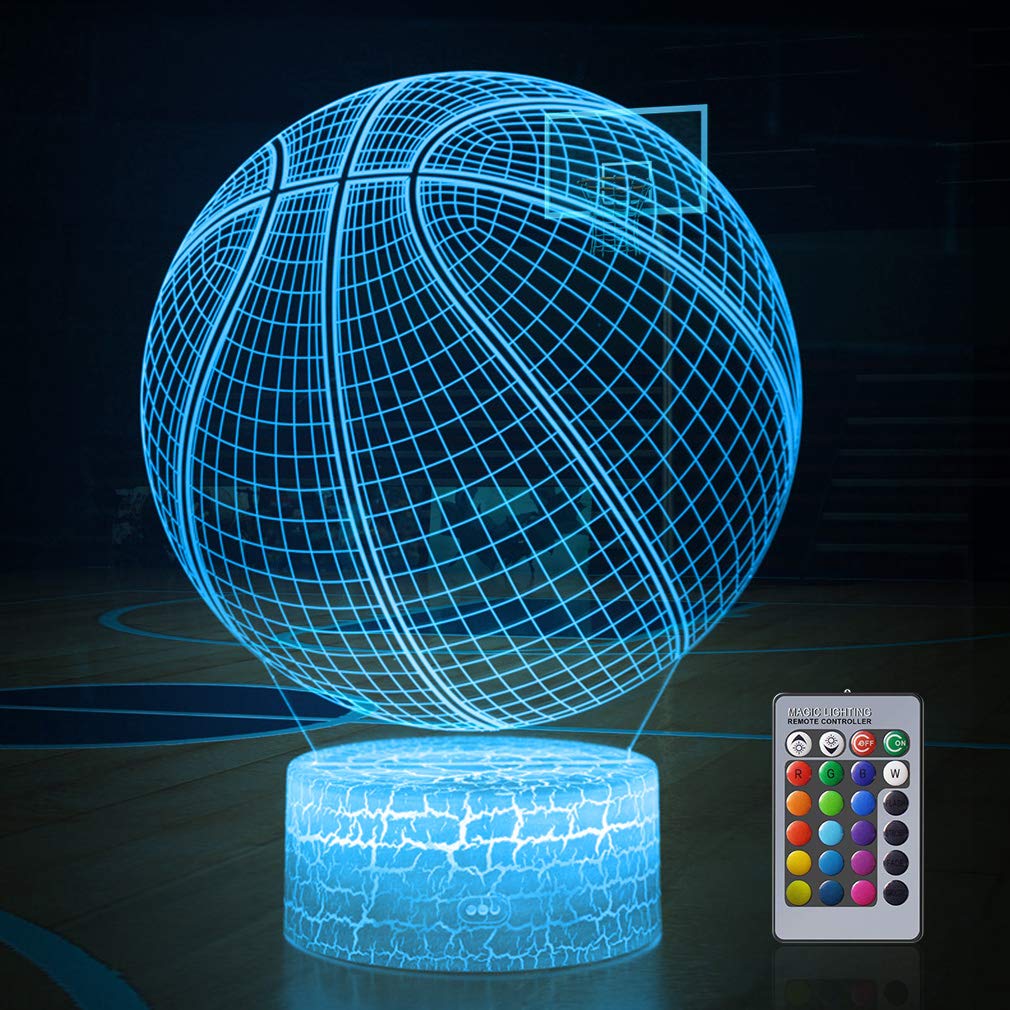 SEVEN LADY 3D Basketball Lamp Night Light with Remote, Acrylic Material, Adjustable Brightness, Gift for Kids and Sports Lovers